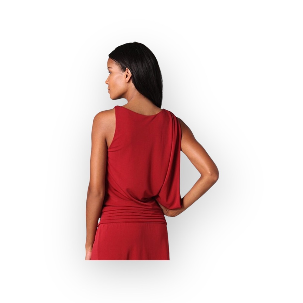 new Haute Hippie ᯾ Asymmetrical Shoulders Deep V Mini Dress ᯾ Scarlet Red ᯾ - Picture 7 of 16